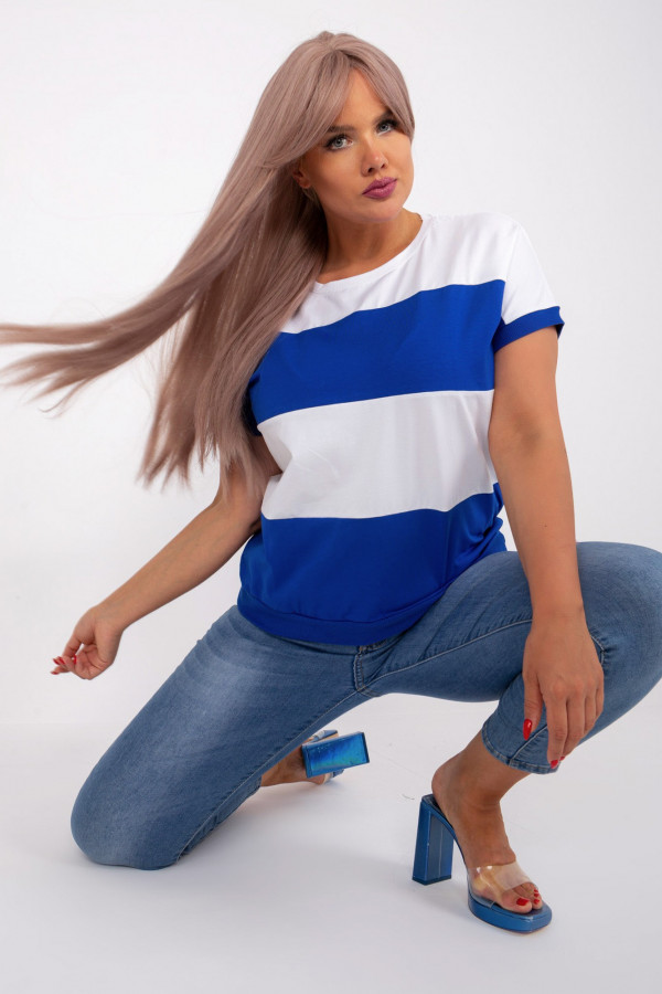 Bluzka damska T-shirt pasy w kolorze biało kobaltowym Megi 1