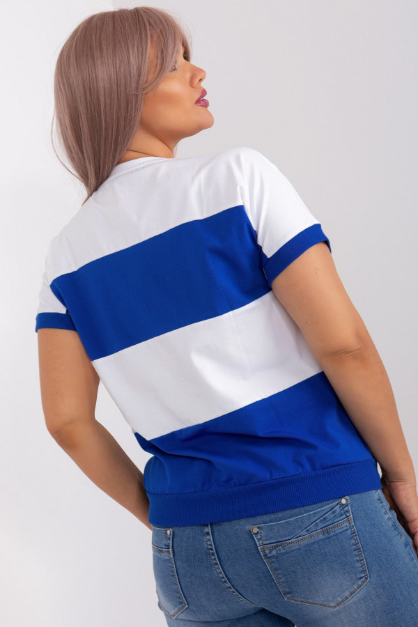 Bluzka damska T-shirt pasy w kolorze biało kobaltowym Megi 5