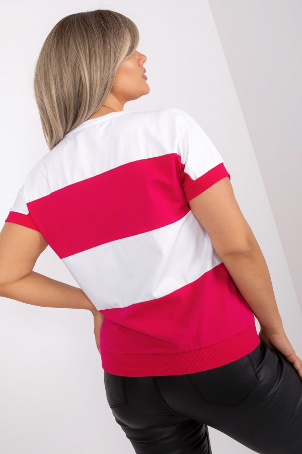 Bluzka damska T-shirt pasy w kolorze biało fuksjowym Megi 4