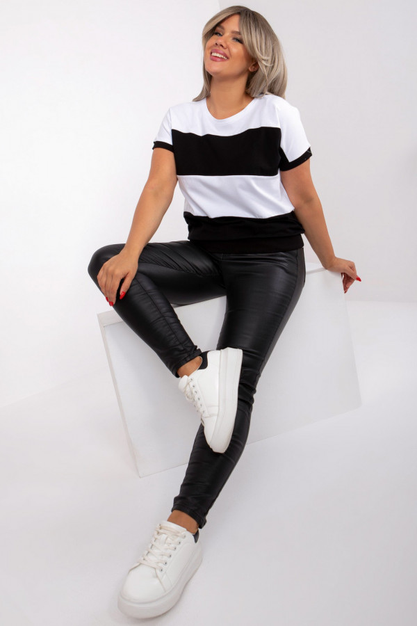 Bluzka damska T-shirt pasy w kolorze biało czarnym Megi 1
