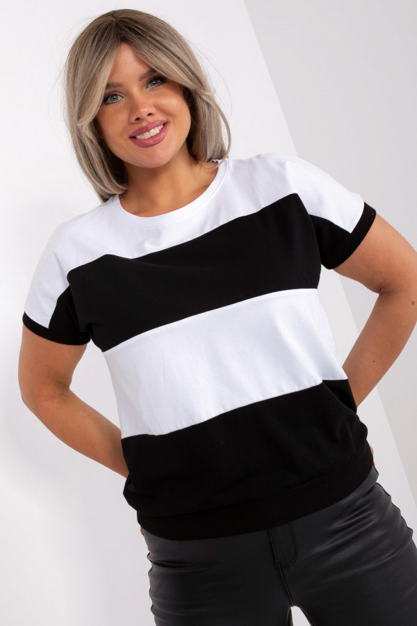 Bluzka damska T-shirt pasy w kolorze biało czarnym Megi 2