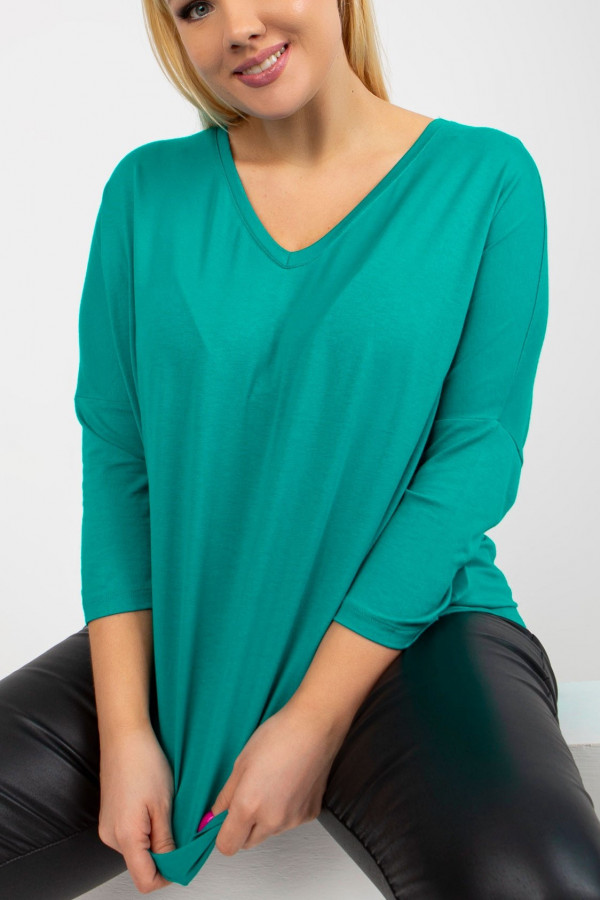 Bluzka damska plus size w kolorze turkusowym oversize w serek Alita
