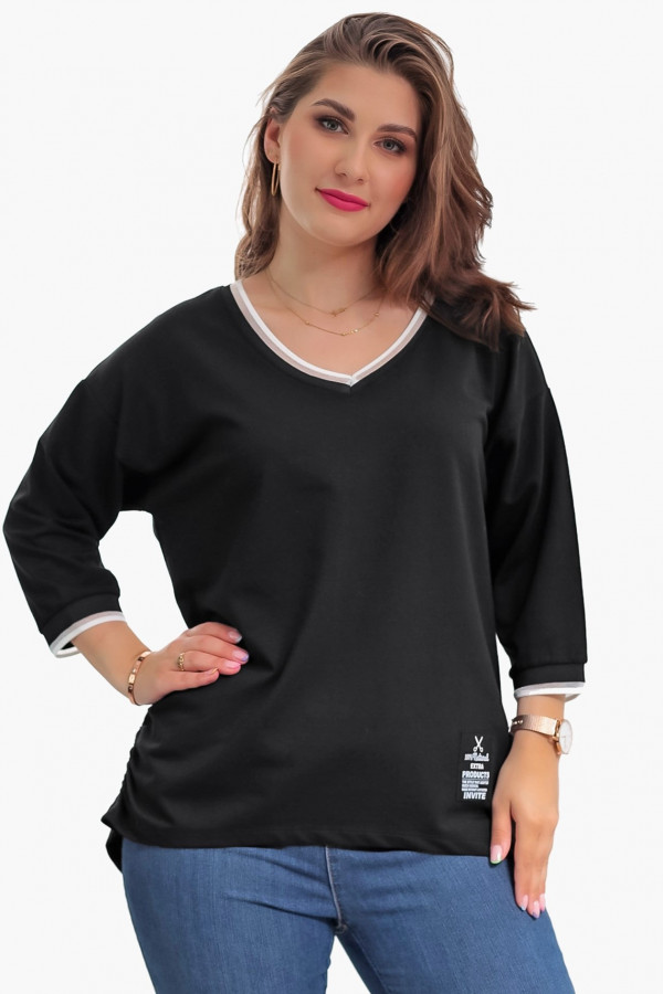 Bluzka bluza damska plus size w kolorze czarnym dekolt V rękaw 3/4 2