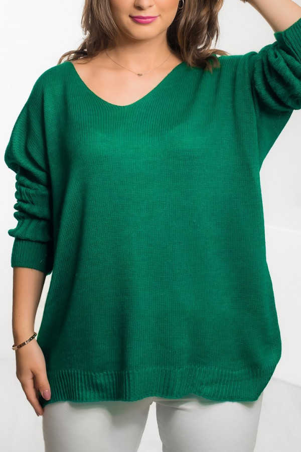 Duży oversize sweter damski w kolorze zielonym dekolt V rękaw ściągacz Maren
