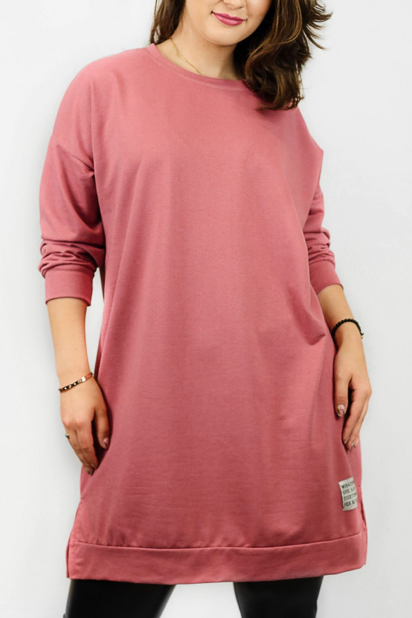 Długa bluza dresowa long tunika sukienka w kolorze pudrowym