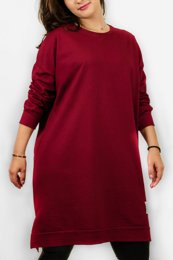 Długa bluza dresowa long tunika sukienka w kolorze bordowym