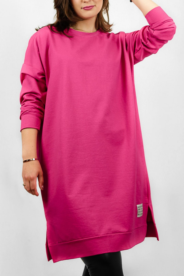 Długa bluza dresowa long tunika sukienka w kolorze fuksji