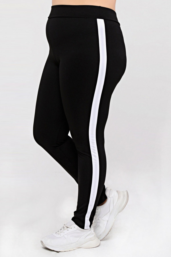 Legginsy plus size spodnie w kolorze czarnym z białym lampasem wysoki stan 2