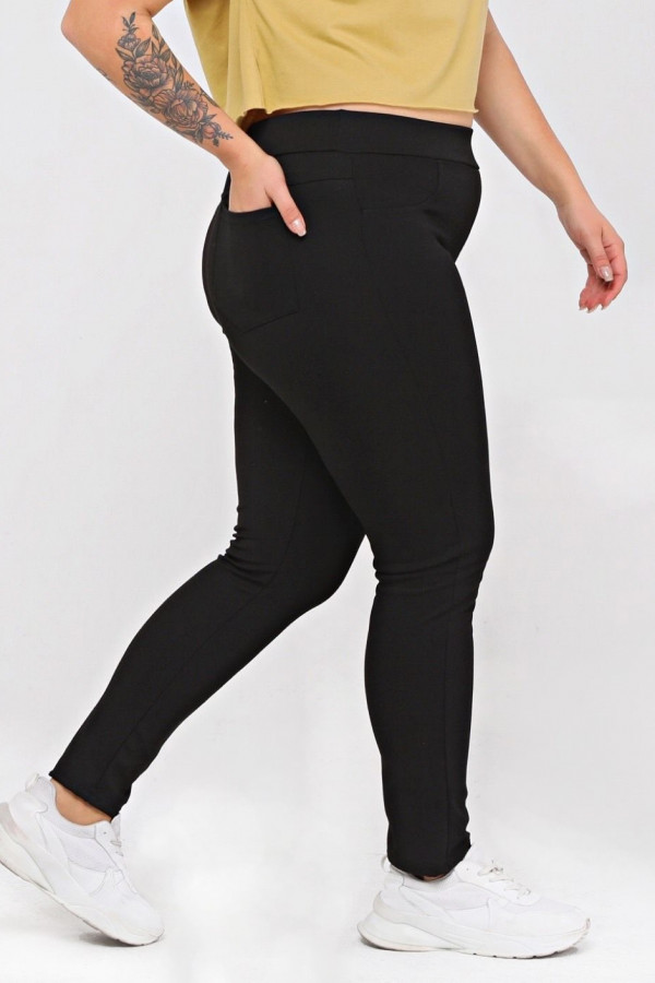 Legginsy plus size spodnie w kolorze czarnym wysoki stan z kieszeniami