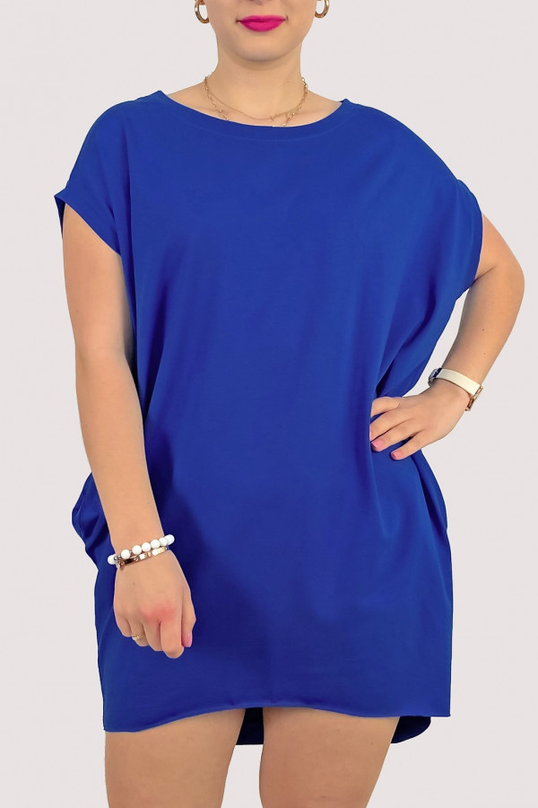 Sukienka tunika w kolorze kobaltowym z kieszeniami dłuższy tył Sophie