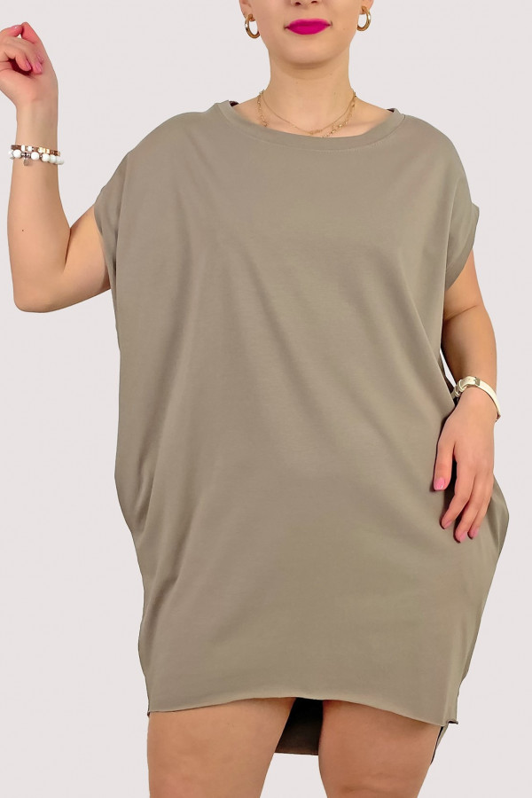 Sukienka tunika w kolorze beżowym z kieszeniami dłuższy tył Sophie 1