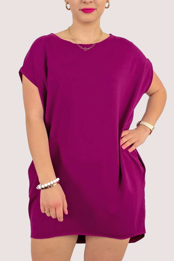 Sukienka tunika w kolorze magenta z kieszeniami dłuższy tył Sophie 2