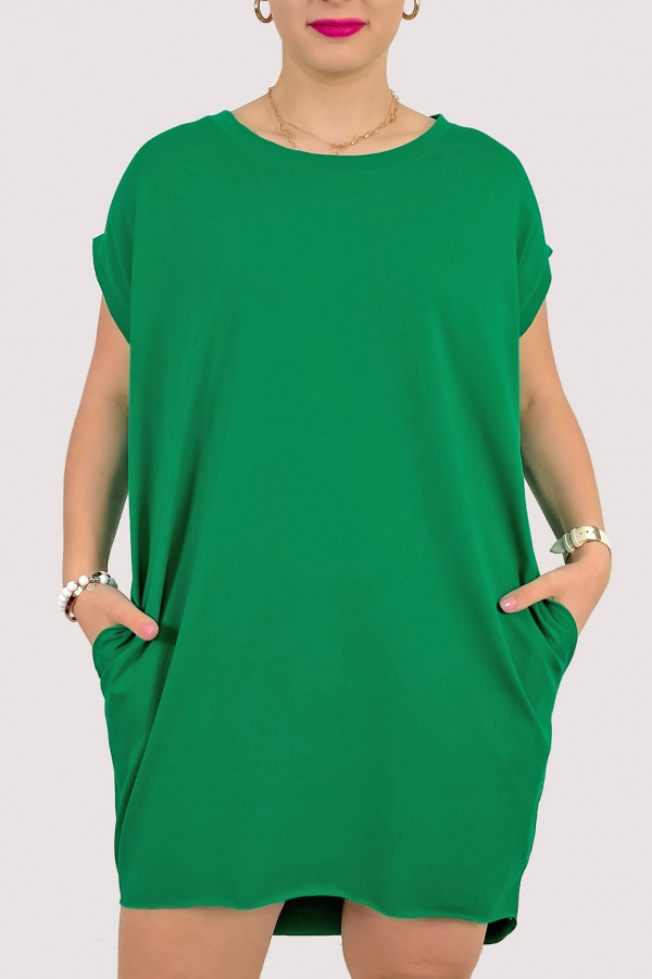 Sukienka tunika w kolorze zielonym z kieszeniami dłuższy tył Sophie