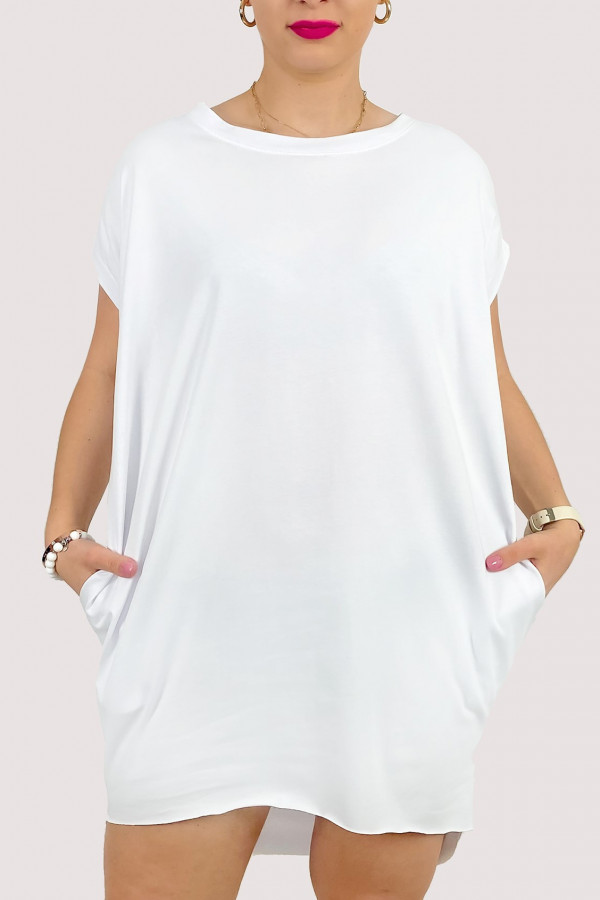 Sukienka tunika w kolorze białym z kieszeniami dłuższy tył Sophie
