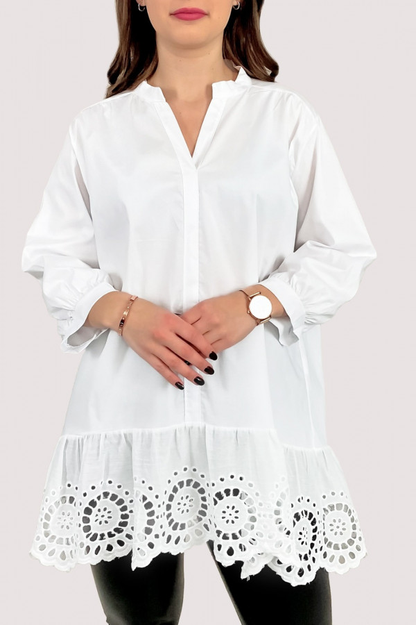 Koszula damska tunika ze stójką w kolorze białym haft Aileen 1