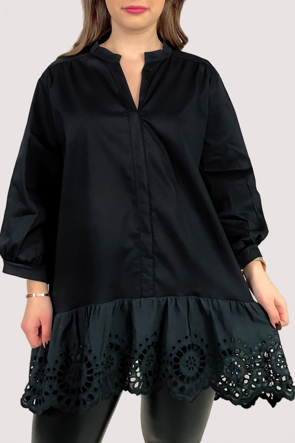 Koszula damska tunika ze stójką w kolorze czarnym haft Aileen