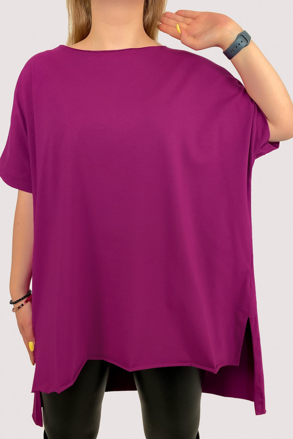 Bluzka damska w kolorze magenta oversize dłuższy tył krótki rękaw Onyx