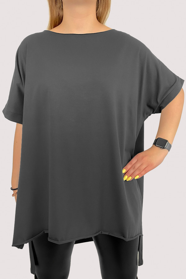 Bluzka damska w kolorze grafitowym oversize dłuższy tył krótki rękaw Onyx 2