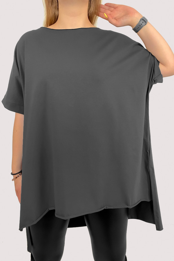 Bluzka damska w kolorze grafitowym oversize dłuższy tył krótki rękaw Onyx 1