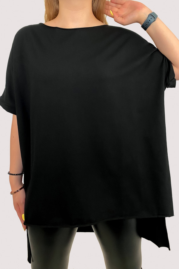 Bluzka damska w kolorze czarnym oversize dłuższy tył krótki rękaw Onyx