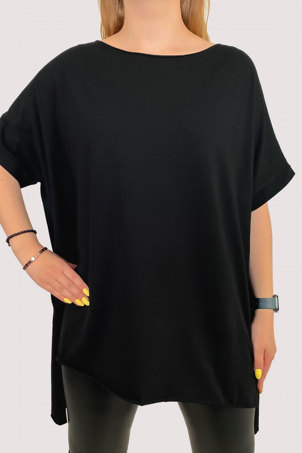 Bluzka damska w kolorze czarnym oversize dłuższy tył krótki rękaw Onyx 1