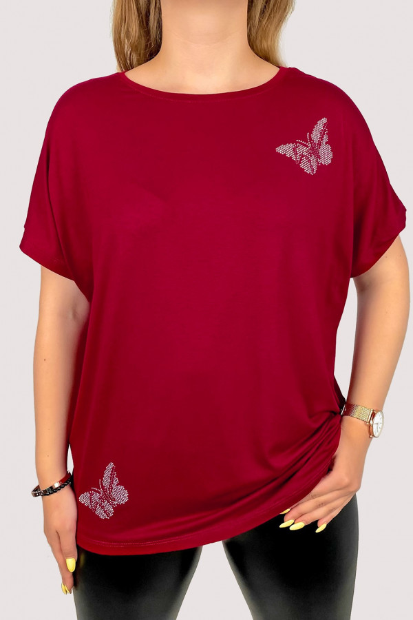 Bluzka damska plus size z wiskozy w kolorze bordowym dżety motylki