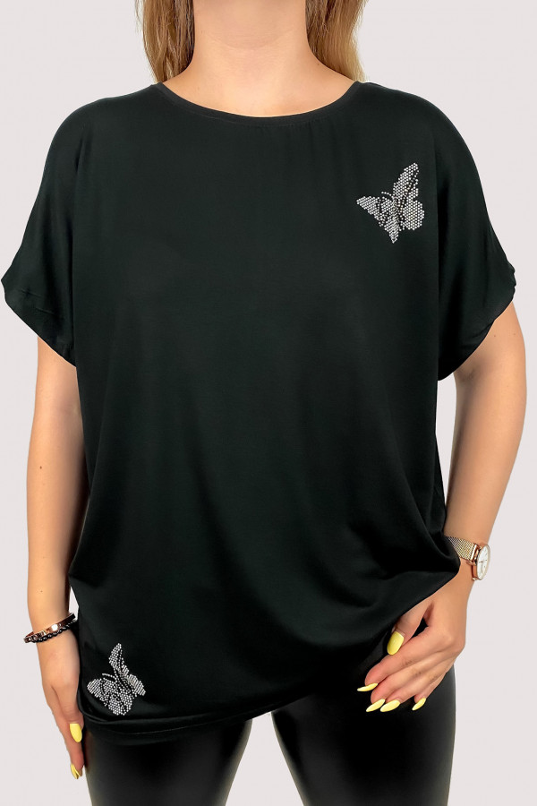 Bluzka damska plus size z wiskozy w kolorze czarnym dżety motylki