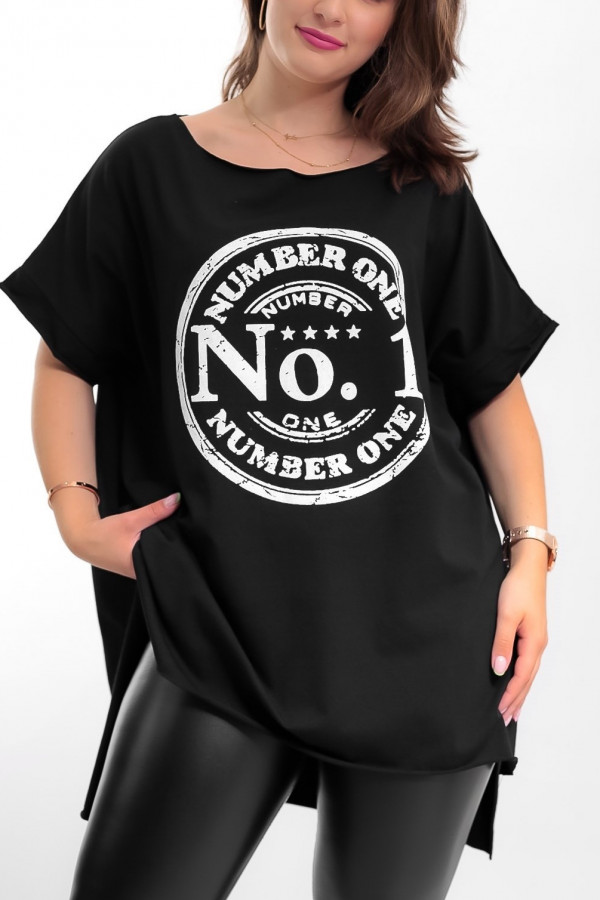 Bluzka damska w kolorze czarnym oversize dłuższy tył print number one