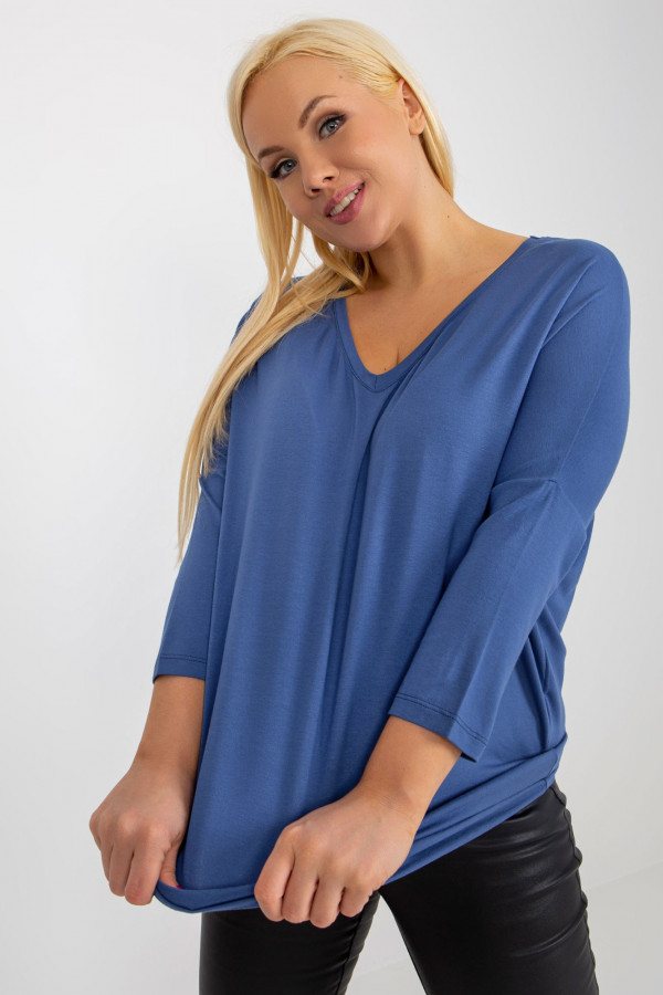 Bluzka damska plus size w kolorze denim oversize w serek Alita 3