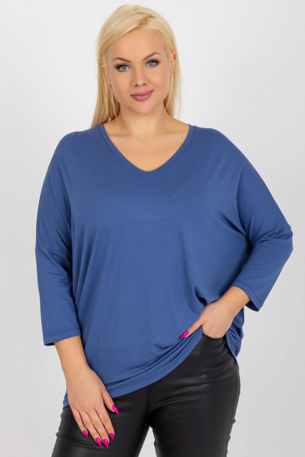 Bluzka damska plus size w kolorze denim oversize w serek Alita 1