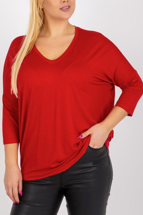 Bluzka damska plus size w kolorze czerwonym oversize w serek Alita