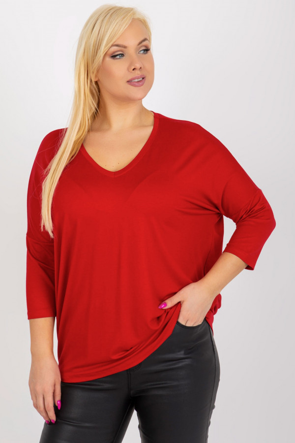 Bluzka damska plus size w kolorze czerwonym oversize w serek Alita 2
