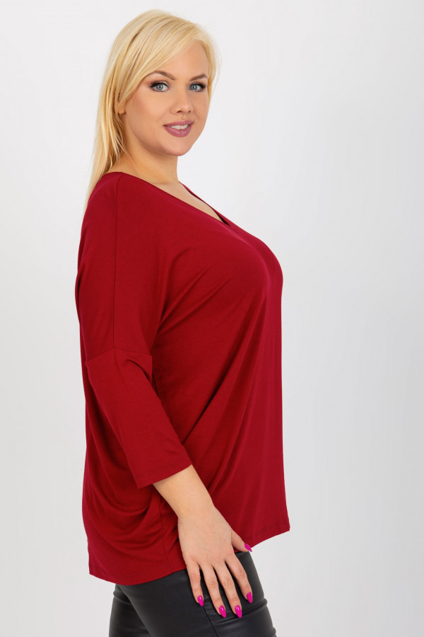 Bluzka damska plus size w kolorze bordowym oversize w serek Alita 1