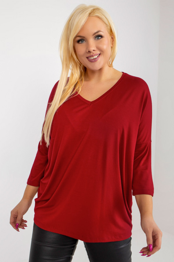 Bluzka damska plus size w kolorze bordowym oversize w serek Alita 2