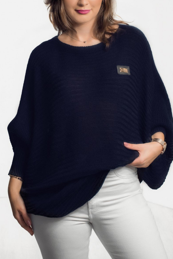Duży sweter damski oversize w kolorze granatowym nietoperz tunika classic