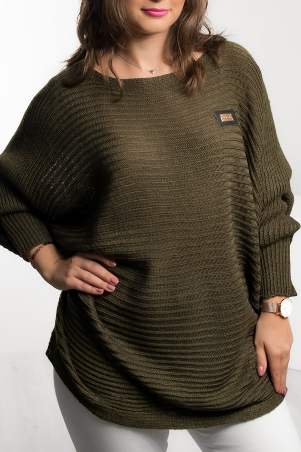 Duży sweter damski oversize w kolorze khaki nietoperz tunika classic