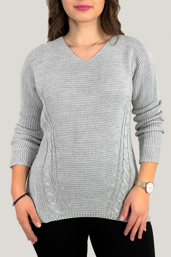 Sweter damski w kolorze szarym ażurowy wzór na plecach 1