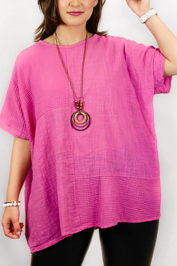 Duża bluzka w kolorze różowym fuksja z naszyjnikiem Paola