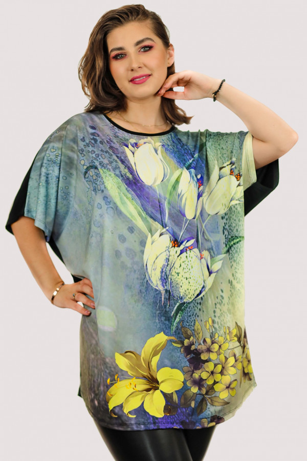 Tunika damska plus size nietoperz multikolor kwiaty tulipany 2
