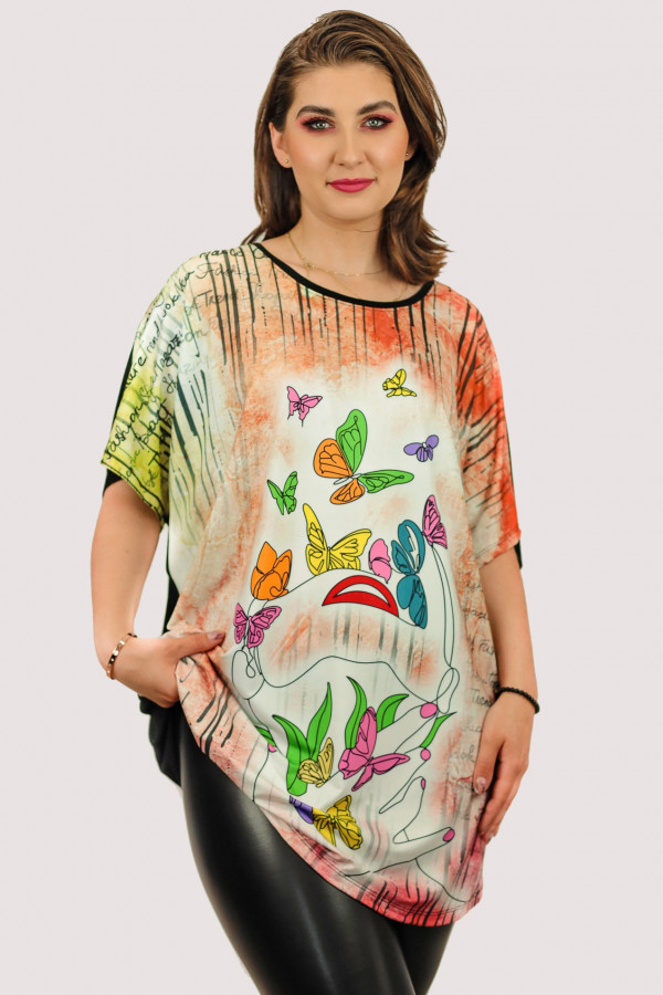 Tunika damska plus size nietoperz multikolor motyle 1