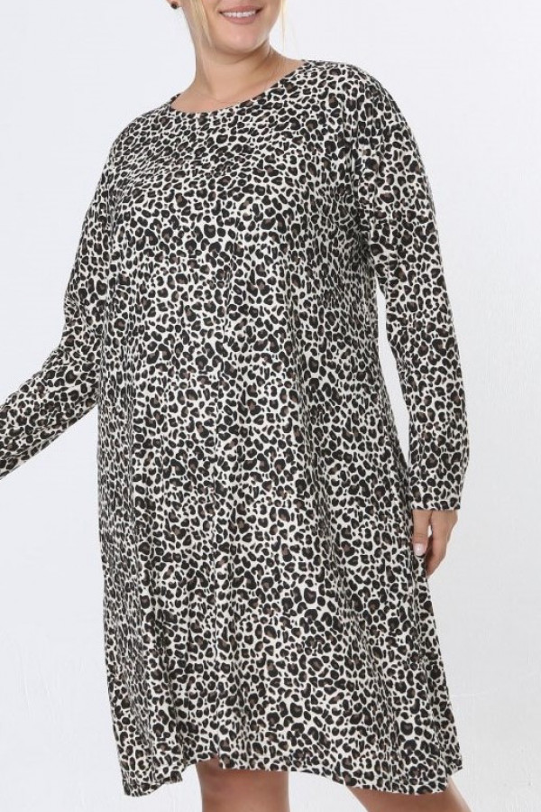 Milutka trapezowa sukienka plus size długi rękaw wzór gepard Zoey