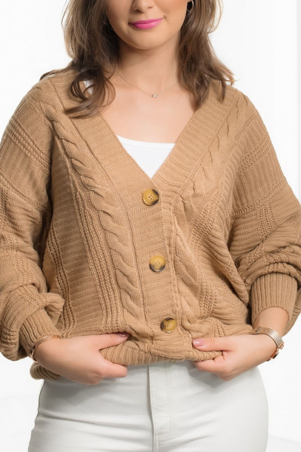 Sweter damski w kolorze beżowym zapinany kardigan warkocze guziki Harper