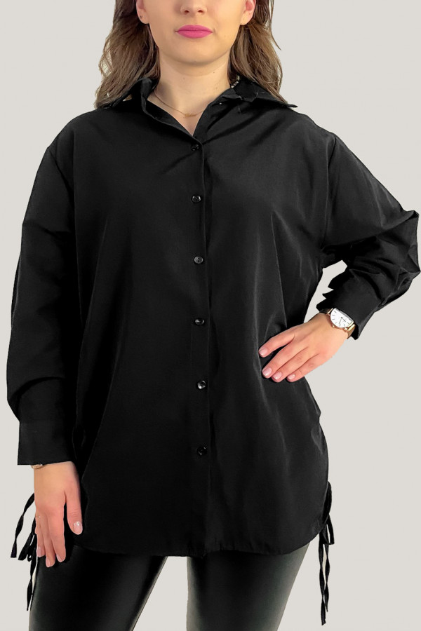 Tunika koszula damska w kolorze czarnym rozcięcia ściągane boki Madeline