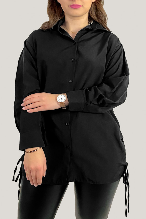 Tunika koszula damska w kolorze czarnym rozcięcia ściągane boki Madeline 1