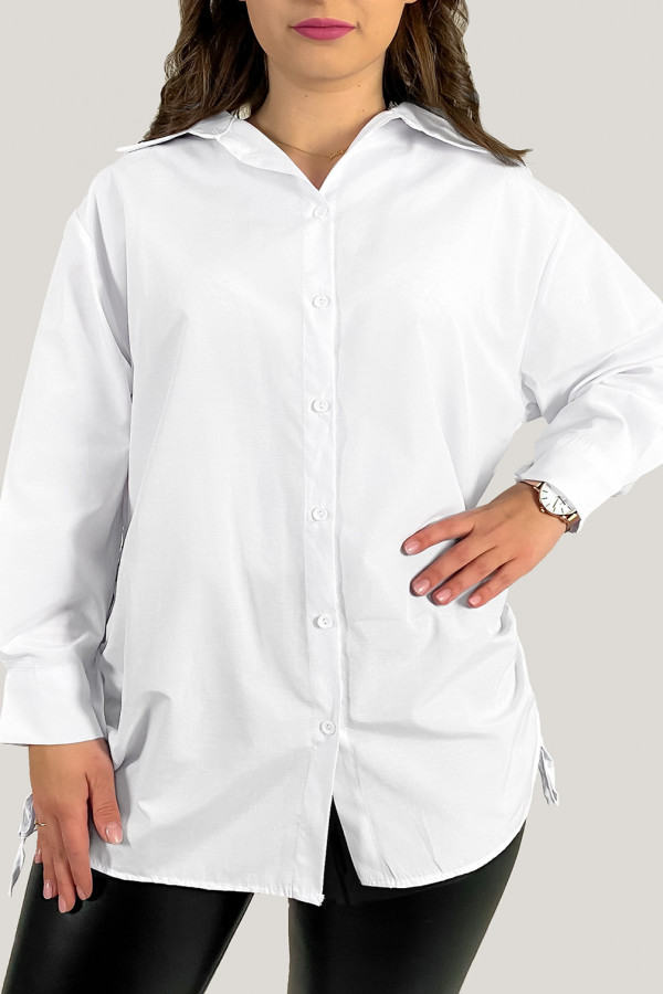 Tunika koszula damska w kolorze białym rozcięcia ściągane boki Madeline 2