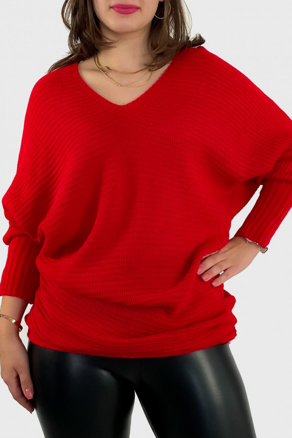 Sweter tunika w kolorze czerwonym nietoperz Panama