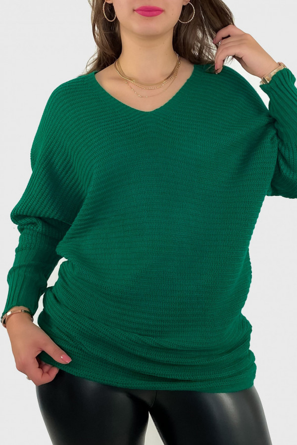 Sweter tunika w kolorze butelkowej zieleni nietoperz Panama