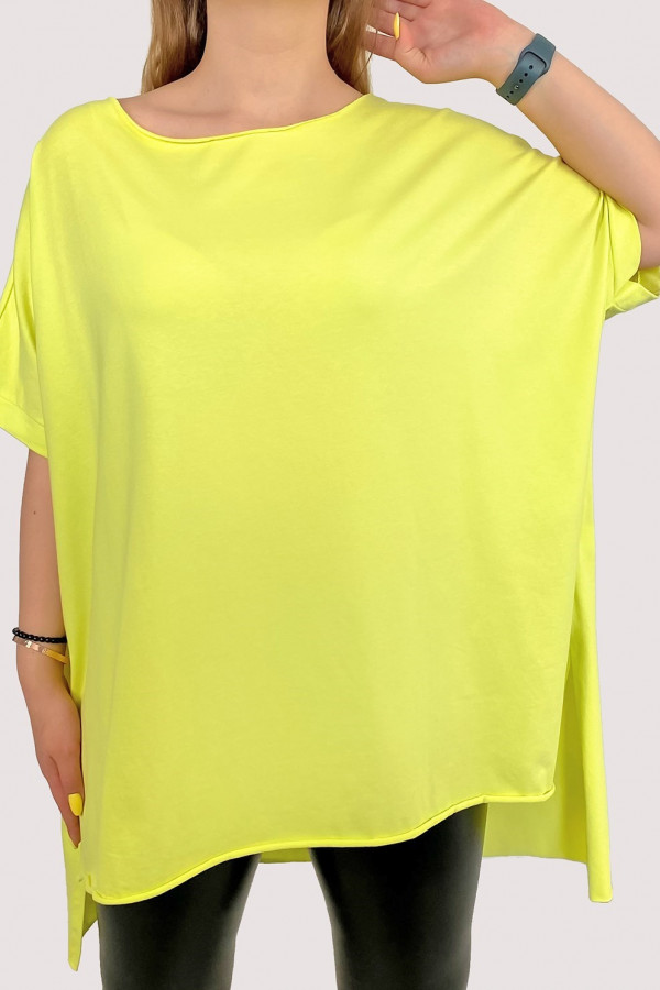 Bluzka damska w kolorze limonkowym oversize dłuższy tył krótki rękaw Onyx