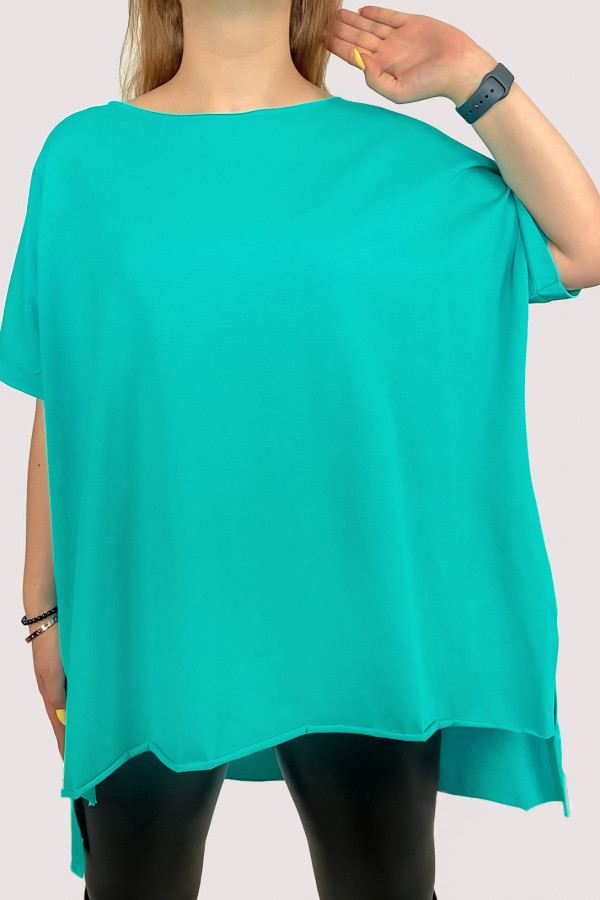 Bluzka damska w kolorze turkusowym oversize dłuższy tył krótki rękaw Onyx