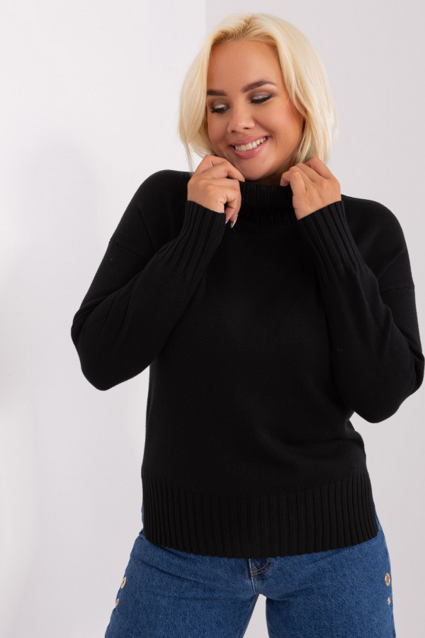 Sweter damski z rozcięciami w kolorze czarnym golf Daria 2